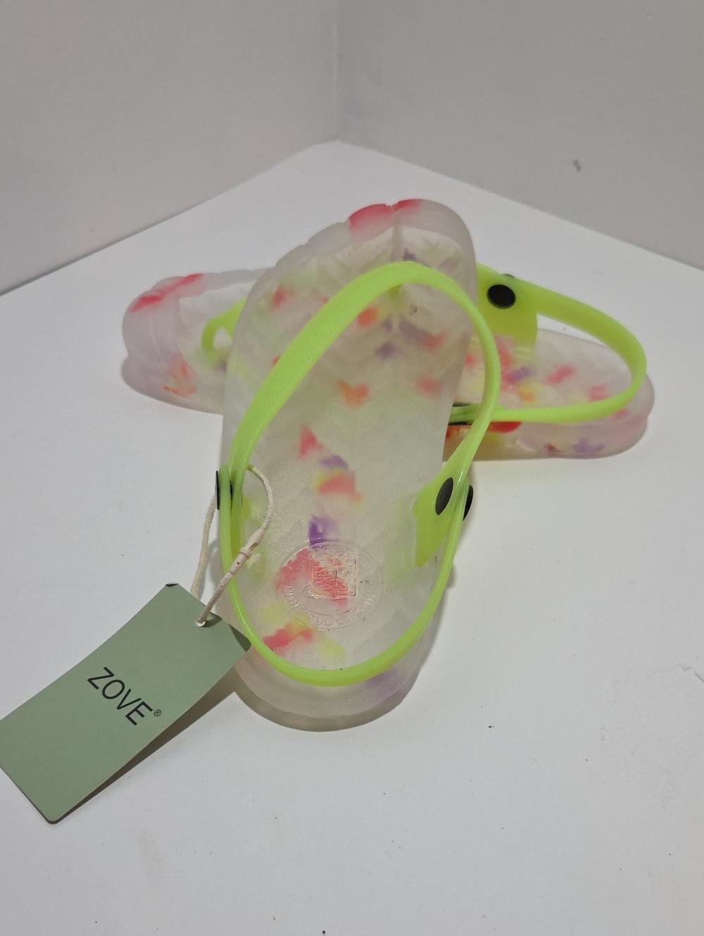 ZOVE Neon Green Jelly Flip Flops with Multicolor Confetti